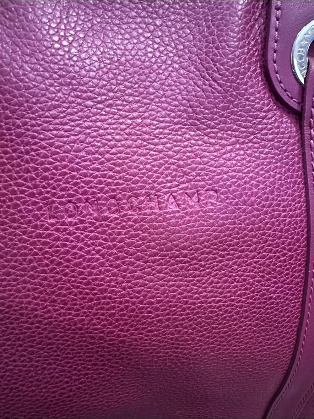 Longchamp Fuchsia Leather Tote with Silver Hardware